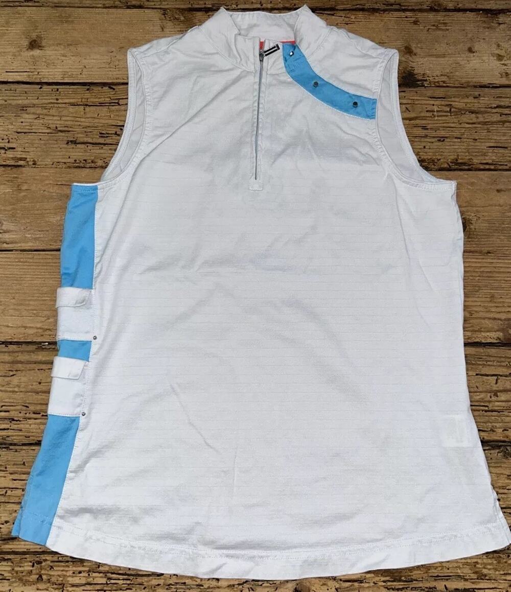 Jamie Sadock Women’s Size M White 1/4 Zip Sleeveless Golf Shirt Cotton Blend